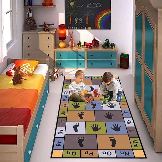 Hopscotch Play Rugs Kids, ABC Alphabet Education Carpet, Playroom Bedroom Living Room Decor Learning mat (Blue,39x71 in)