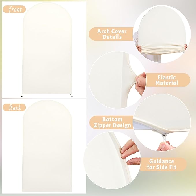 Beige Arch Backdrop Covers, 7.2FT Polyester Fitted Wedding Arch Stand Cover Round Top Chiara Stretchy Arch Backdrop Cover for Birthday Party Ceremony Banquet Decoration