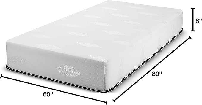 Fortnight Bedding 8 inch Queen Size Gel-Infused Memory Foam Mattress with White Stretch Knit Fabric - CertiPUR-US Foam – 10 Year Warranty - Made in USA