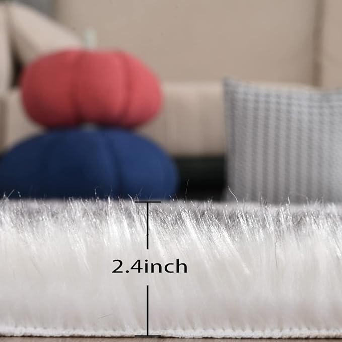 Grey and White Plush Machine Washable Area Rugs for Bedroom Small Circle Furry Faux Sheepskin Fur Rug for Living Room Nursery Round Rug 3ft