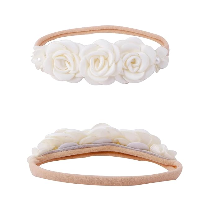 Baby Girl Floral Headband Nylon Flower Crown Elastic Hairband 3pcs Hair Accessories Gift for Girls，stretchy size 3pcs/set