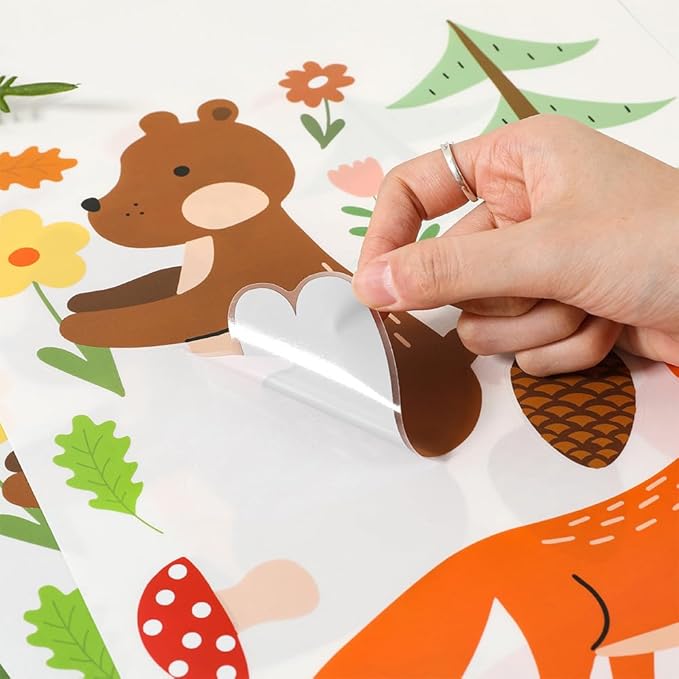 Woodland Forest Animals Wall Stickers – 80 Pcs Cute Deer, Fox, Bear & Tree Vinyl Decals, Removable Waterproof Nursery Wall Art Decor | A Simple Peel Creates a Cozy Nature Retreat (6 Sheets)