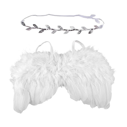 Qiansail Newborn Baby Fairy Angel Wings Princess Feather Wing Costume with White Headband Photography Props Shoot Outfits for Birthday (White)