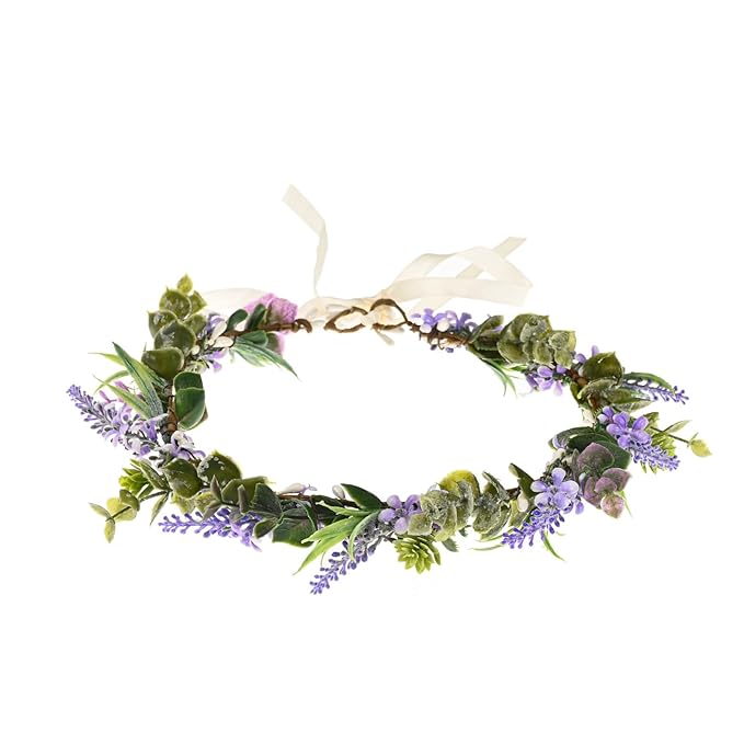 Vividsun Wedding Green Leaf Floral Crown Boho Bridal Flower Crown Maternity Photo Props Headpiece (B purple/leaf)