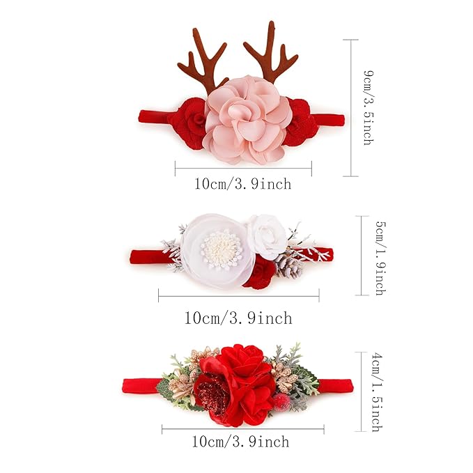 Baby Girl Floral Headband Nylon Flower Crown Elastic Hairband 3pcs Hair Accessories Gift for Girls (shengdan-1)