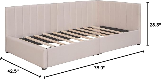Harper & Bright Designs Upholstered Daybed with 2 Storage Drawers Twin Size Sofa Bed Frame No Box Spring Needed, Linen Fabric (Beige)