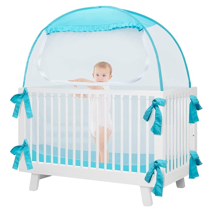 Baby Pop Up Tent, Toddler Safety Net to Keep Baby from Climbing Out, See-Through & Breathable Crib Canopy Against Falls & Bites, Fits Most Standard Cribs