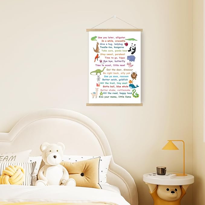Qswo See You Later Alligator Wall Decor,Funny Alligator Canvas Wall Art Poster Hanger Frame for Kids Nursery Playroom Classroom