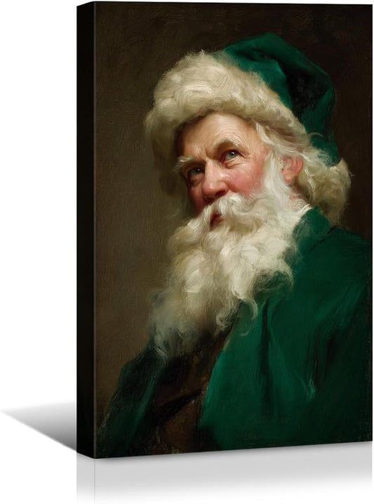 YONICA Christmas Canvas Wall Art Green Santa 12x18 Inch Historical Christmas Figure Art - Large Framed Gallery Wrapped Collectors Edition