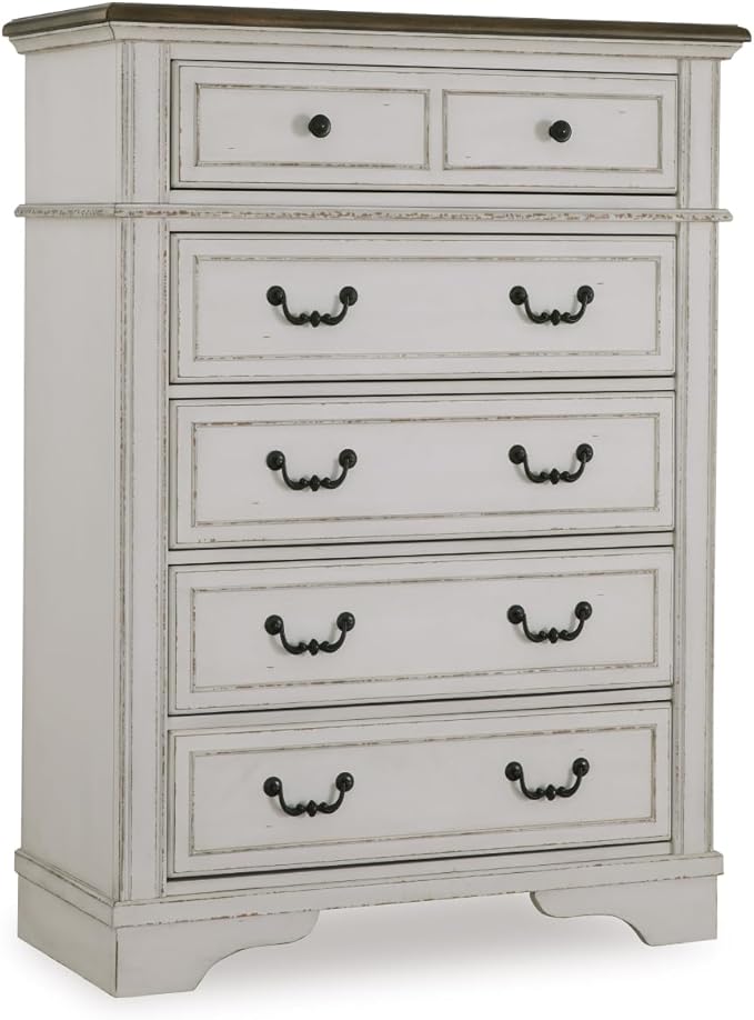 Signature Design by Ashley Blendon Traditional 5-Drawer Chest of Drawers with Safety Stop, White & Dark Brown