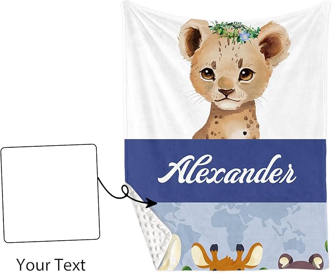Custom Baby Crib Bedding Set,Personalized Name Blue Leopard Pattern Nursery Bed Set 4 Piece,Baby Blanket Fitted Sheet Nursery Rug Wall Art Set,Custom Room Decor Idea Gift for Newborns Boys Girls