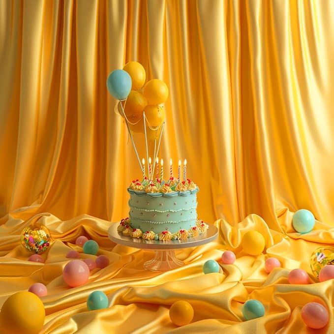 10x10ft Wedding Curtains Bright Yellow Wedding Backdrop for Ceremony Prom Stage Backdrop Satin Fabric Curtain Drapes Curtains Panels with Rod Pockets W5' x H10'2 Panels YUNBSDJ077