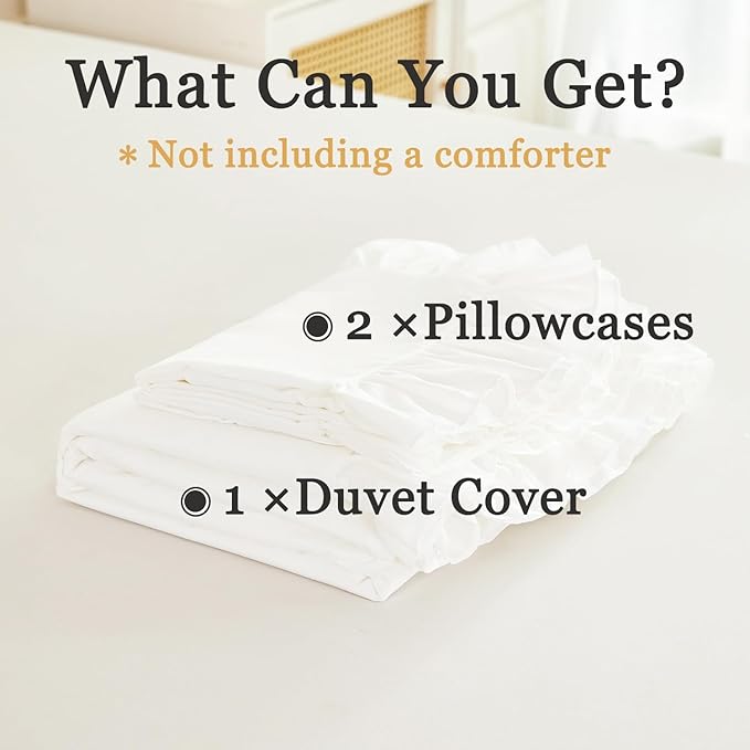 3 Pieces Queen Bedding Cover Set Ruffle Kids Duvet Quilt Covers Soft Fluffy White Comforter Duvet Cover Sets for Girls Teens Boys(White, Queen)