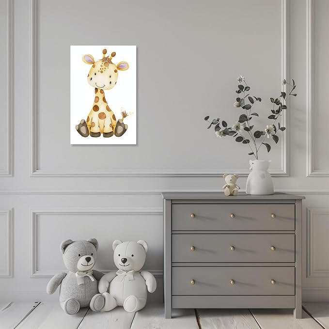CCKOPPI Nursery Decor Canvas Wall Art Cute Wildlife Giraffe Jungle Animal Theme Watercolor Print Poster Decor Painting for Baby Room Nursery Bathroom Decor(Artwork-02, 28"x42")