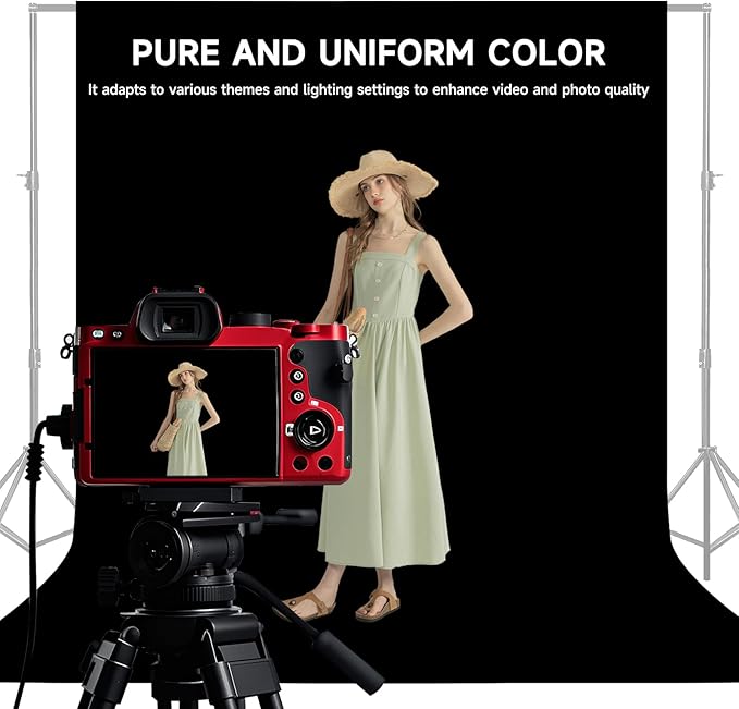 YSKE-Y2 Heavy Duty Photo Backdrop, 10x8ft Black Seamless Fabric Background Photography Backdrop Curtain Screen for Photoshoot Video Studio Party