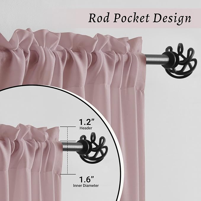 Melodieux Dusty Pink Velvety Semi Sheer Curtains 96 Inches Long for Bedroom, Living Room Natural Cotton Texture Rod Pocket Window Sheer Drapes, 52 by 96 Inch (2 Panels)