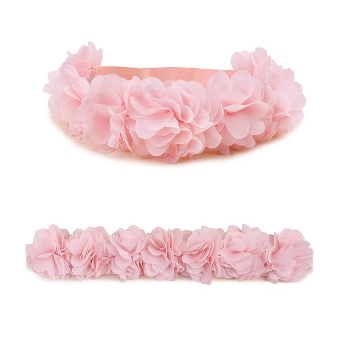 Baby Girl Floral Headbands- 3pcs Nylon Headband Handmade Flower Crown Elastic Hairband Newborn Toddler Hair Accessories Gifts for Girls （1-6 years old）
