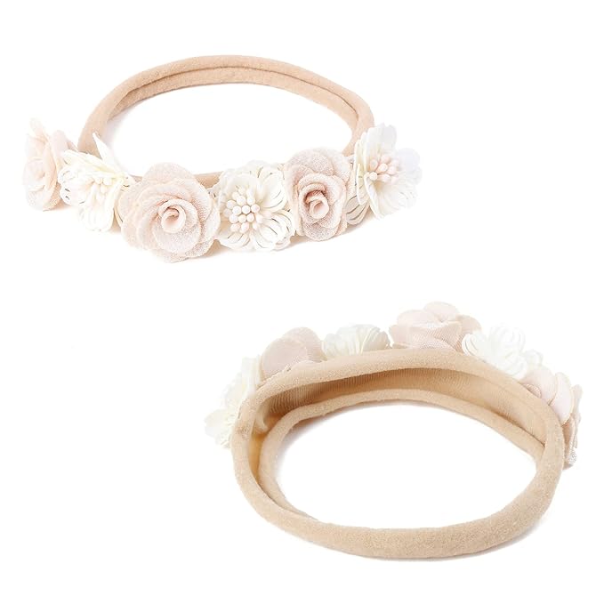 Baby Girl Floral Headband Nylon Flower Crown Elastic Hairband 3pcs Hair Accessories Gift for Girls, YM6, stretchy size
