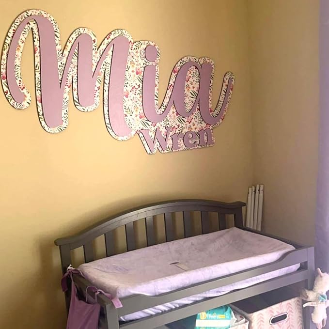 Personalized Nursery Name Sign, Custom Wooden Name Sign with Flowers, 3D Layered Wood Wall Decor for Baby Girl Room, Boho Floral Kids Room Name Plaque, 2 Layer /3