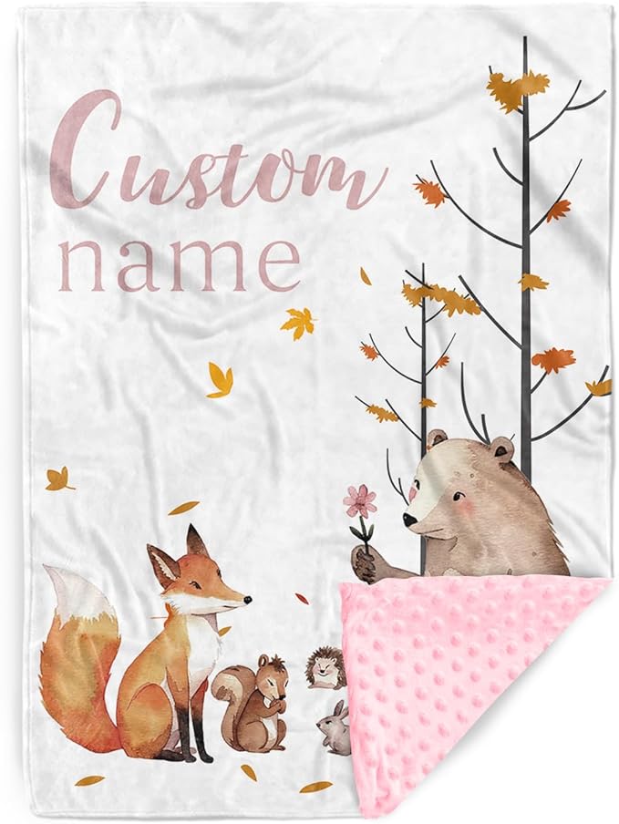 Personalized Baby Blankets for Girls, Custom Name Fox Sika Deer Design Baby Blanket, Soft Receiving Blanket for Newborns and Toddlers, Ideal for Baby Showers and Nursery Decor
