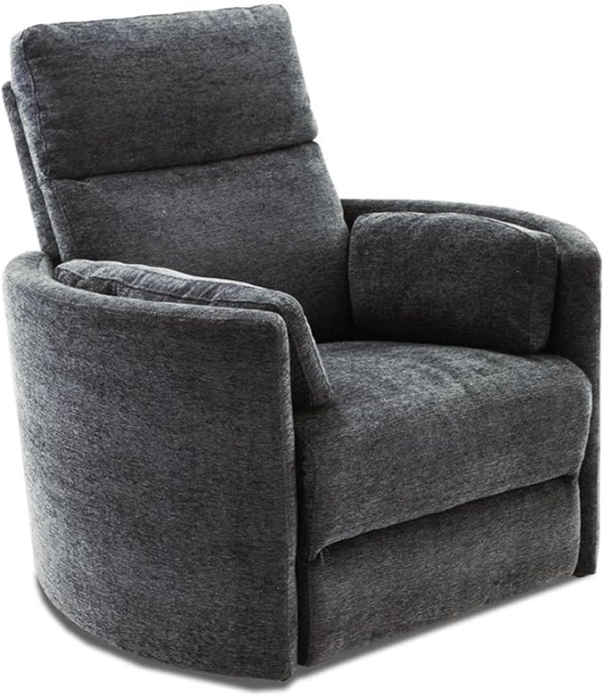 Pemberly Row Polyester Fabric Power Swivel Glider Recliner in Black with USB Charging Ports and 2 Comfort Pillows for Living Room
