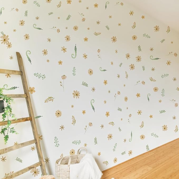 Boho Floral Wall Decals Watercolor Daisy Flower Wall Stickers Colorful Peel and Stick Botanical Decor for Nursery Girls Baby Room (11.81inch x 7.87inch, 6 Sheets)