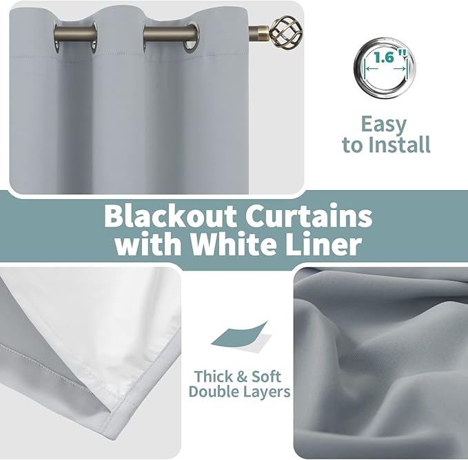 BGment Blackout Curtains for Bedroom 72 Inch Length 2 Panels Set, Thermal Insulated Bedroom Curtains Soundproof Room Darkening Window Curtain Drapes, Each Grommet Curtains 42 Inch Wide, Light Grey