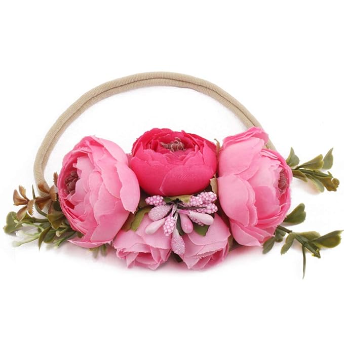 Baby Girl Floral Headbands- 3pcs Nylon Headband Handmade Flower Crown Elastic Hairband Newborn Toddler Hair Accessories Gifts for Girls （1-6 years old）