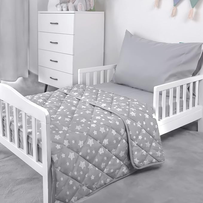 Baby Blanket for Boys and Girls, Soft Cozy Toddler Comforter Quilted with Grey Star Print, Ultra Soft and Comfortable Down Alternative Crib Comforter, 39x47 Inches