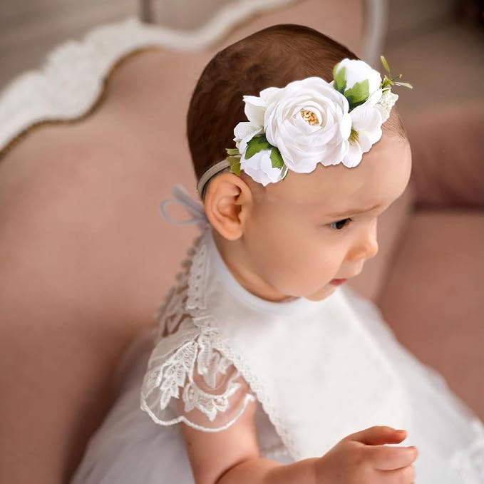 Baby Girl Floral Headbands- 3pcs Nylon Headband Handmade Flower Crown Elastic Hairband Newborn Toddler Hair Accessories Gifts for Girls （1-6 years old）