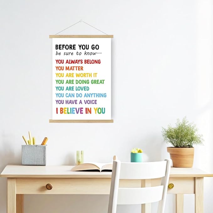 Qswo Positive Affirmations Wall Decor,Before You Go Wall Art Poster Hanger Frame,Inspirational Hanging Canvas Wall Decor for Kids Room Nursery Classroom