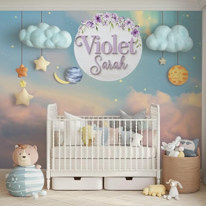 Personalized Name Signs for Kids Room, Flowers Sign for Baby Door Decor, Newborn Gifts for Girl, Girls Nursery Wall Bedroom Decorations, Mother's Day Gifts for New Mom Dad Gift
