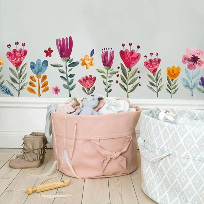 Flowers Wall Decals for Girls Bedroom - Children DIY Wall Art Stickers for Classroom, Nursery, playroom - Preschool Floral Peel and Stick Decor
