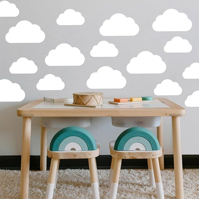 110Pcs White Cloud Wall Decals, DIY Clouds Stickers Wall Art Decor Set for Classroom,Bedroom, Living Room Deco