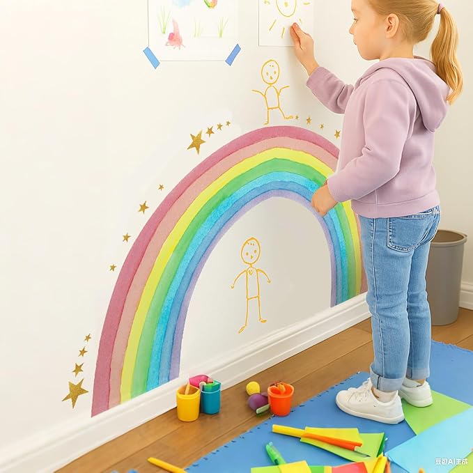 Large Watercolor Rainbow Wall Decals, Colorful Nursery Wall Decor, Peel and Stick Wall Decor for Kids, Toddler Bedroom, Living Room, Playroom