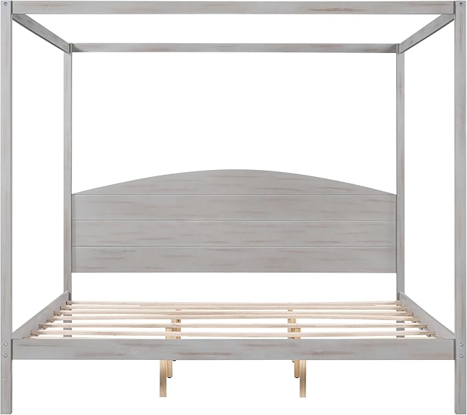 King Size Canopy Platform Bed with Headboard and Support Legs,Bedroom Wood Bed Frame W/Space Saving,No Box Spring Required,for Girl Boy Kid,Adults,Grey Wash