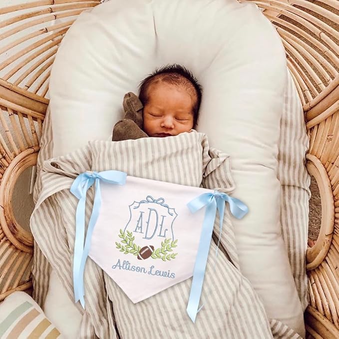 Embroidered Baby Name Sign Personalized Baby Announcement Sign Newborn Baby Banner with Bows Baby Hospital Name Sign Canvas Hanging Pennant Flag Custom Infant Baby Name Baby Shower Banner (07)