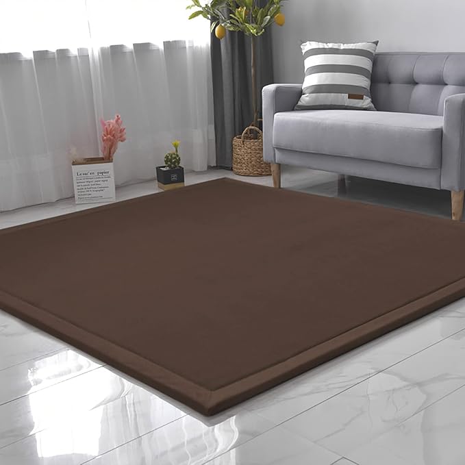 Loartee Coral Velvet Crawling Rug (6'8"x7'9", Coffee) for Toddler Children Play Area Rug Yoga Mat Exercise Pad