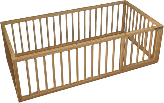 Montessori Floor Bed with Door On The Right Side for Toddler | Pine Wood Natural Solid Frame Beds | Sturdy Modern Design Floor Bed Frame for Boy and Girls (King, Height: 23.6 Inches)
