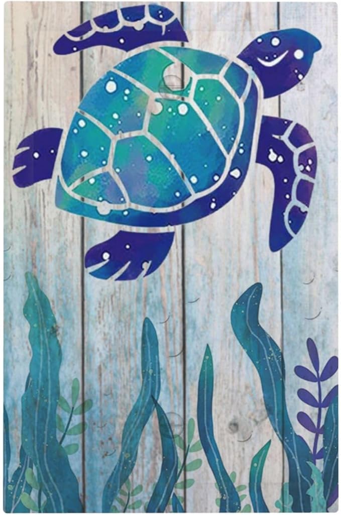Sea Turtle Grass Seaweed on Rustic Wooden Board 1 Gang Light Switch Cove No Device Wall Plate Decorative Unused Blank Ocean Grass Seaweed Outlet Cover and Switch Plate for Bathroom Bedroom Home Decor