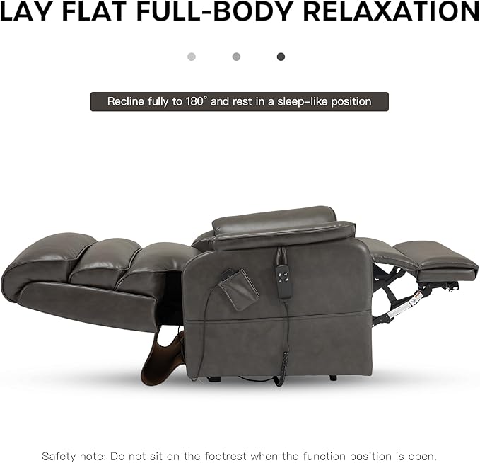 DYNOX Big Man Large-Wide Power Dual Motor Lift Recliners Chairs for Elderly Lay Flat Lift Chair with Infinite Positions, Heat & Massage, Supports 400 LBS(9298,Faux Leather,Grey)