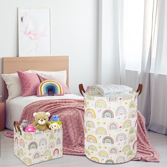Colorful Rainbow Laundry Hamper,kids laundry Basket,Girls Nursery Hamper,Waterproof Storage Bin for Bedroom,Clothes Organizer Basket,Toys Box,Room Decor(Colorful Rainbow)