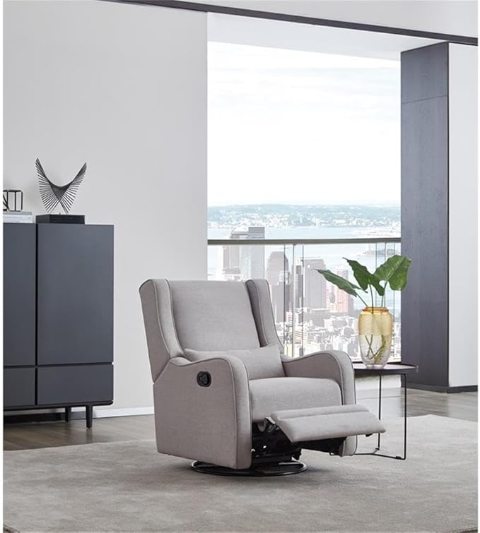 Pemberly Row Premium Fabric Glider Manual Recliner Nursery Rocking Chair for Living Room, Kids Room, Rocker Swivel Recliner with USB Port in Gray