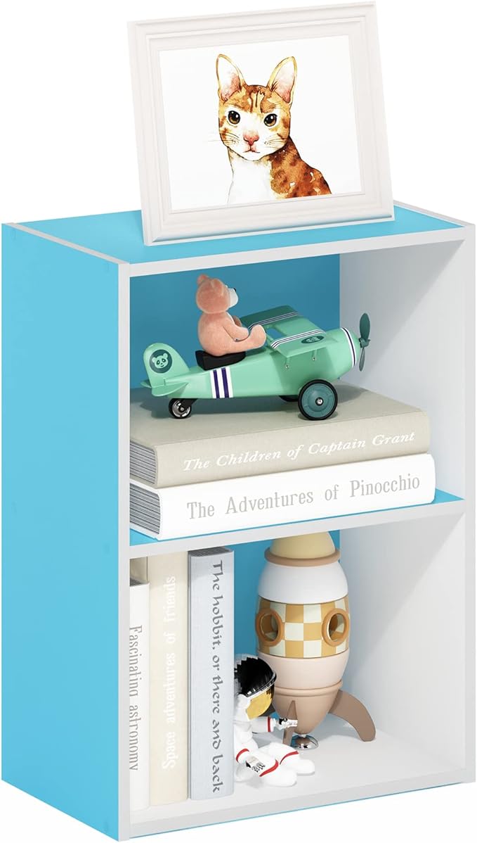 Furinno Luder Bookcase/Book/Storage, 2-Tier, Light Blue/White (Pack of 4)
