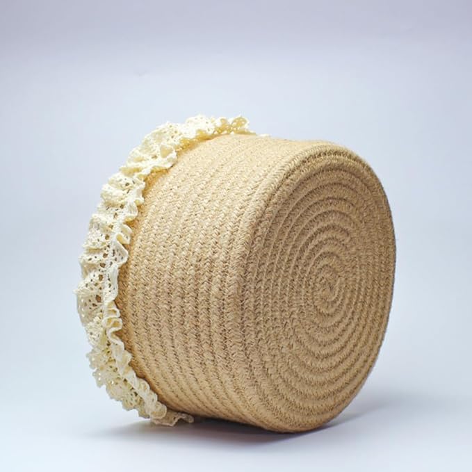 Yimi's Dream Basket for Gifts, Small Cute Round Baskets for Baby, Wedding, Birthday, Mini Decorative Jute Rope Baskets for Home Decor (Brown, 8"x 8"x 5")