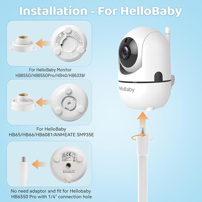 Baby Monitor Mount Compatible with HelloBaby for HB6550/ HB6560/ HB65/ HB6351/ HB40/ HB6339/ HB6336, ANMEATE SM935E Monitor, Adjustable Baby Monitor Stand Flexible Clip Clamp Mount No Drilling