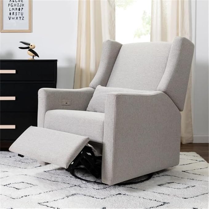 Babyletto Kiwi Electronic Power Recliner and Swivel Glider with USB Port in Performance Grey Eco-Weave, Water Repellent & Stain Resistant, Greenguard Gold and CertiPUR-US Certified