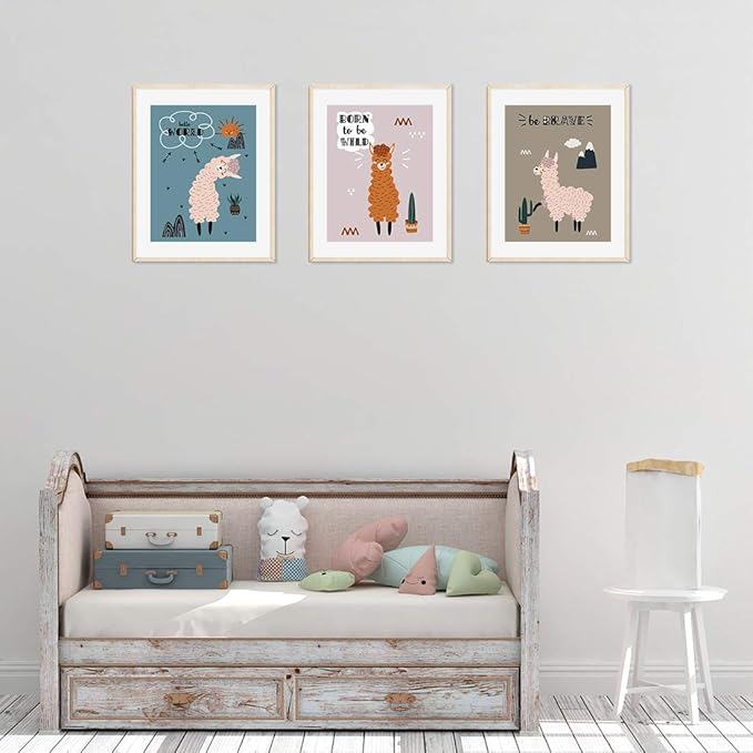 Andaz Press Nursery Kids Room Scandinavian Hello Llama Wall Art Decor Poster Prints, 8.5 x 11-inch, Scandinavian Hello World, Born To Be Wild, Be Brave Graphic, 3-Pack, Unframed