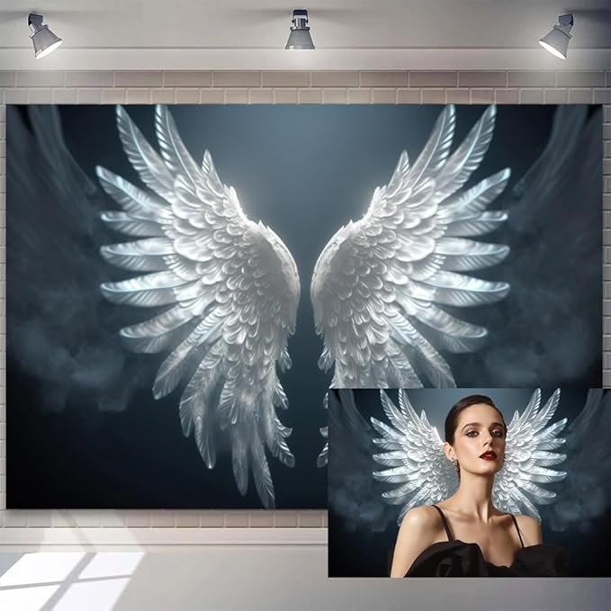 12x6ft Angel Wings Backdrop Fantasy White Angel Feather Wings Photography Background for Birthday Baby Shower Party Decorations Neutral Room Decoration Wallpaper Artistic Portraits Photo Booth Props