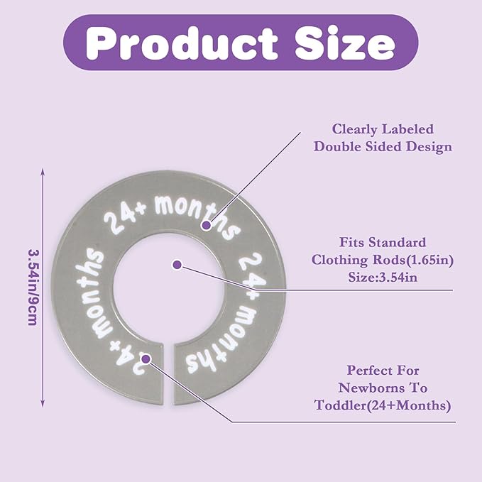8 Pcs Baby Closet Dividers for Clothes, Round Baby Clothes Dividers Wardrobe Organizer Double-Sided Nursery Clothing Organizer for Closet 8 Sizes from Newborn to 24+ Months